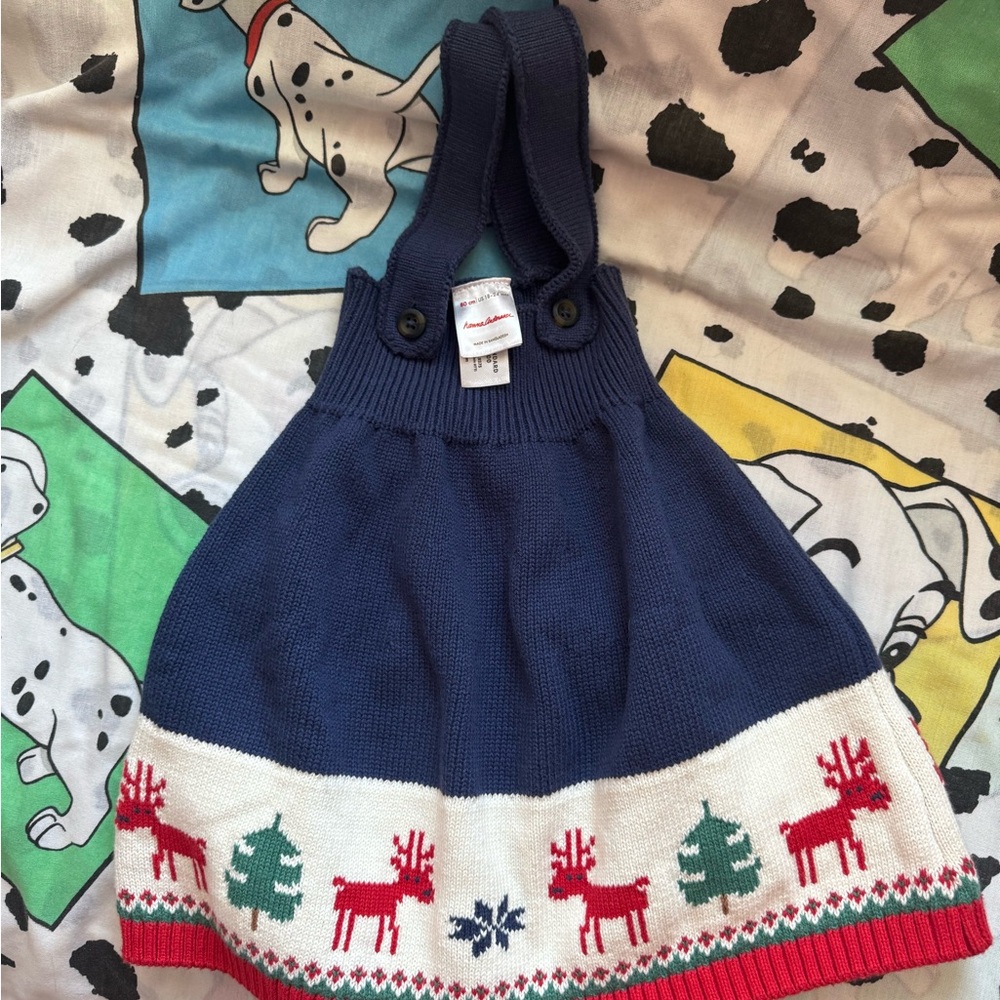 Hanna andersson baby girl size 18-24 months Christmas holiday sweater suspenders